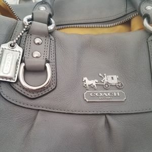 Gray or Grey and Yellow large leather Coach purse